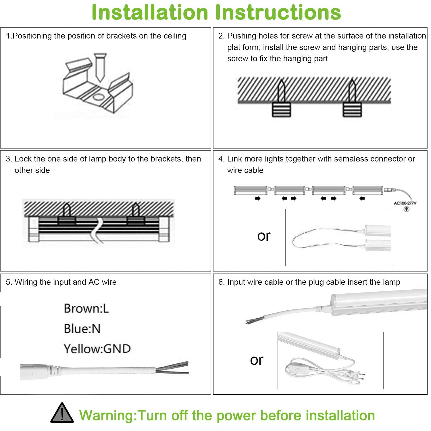 6 Pack LED Shop Light 4FT, T5 Integrated Single Fixture, 22W, 2200lm, 6500K Super Bright White, Linkable Shop Light, Utility Shop Lights, Corded hykolity