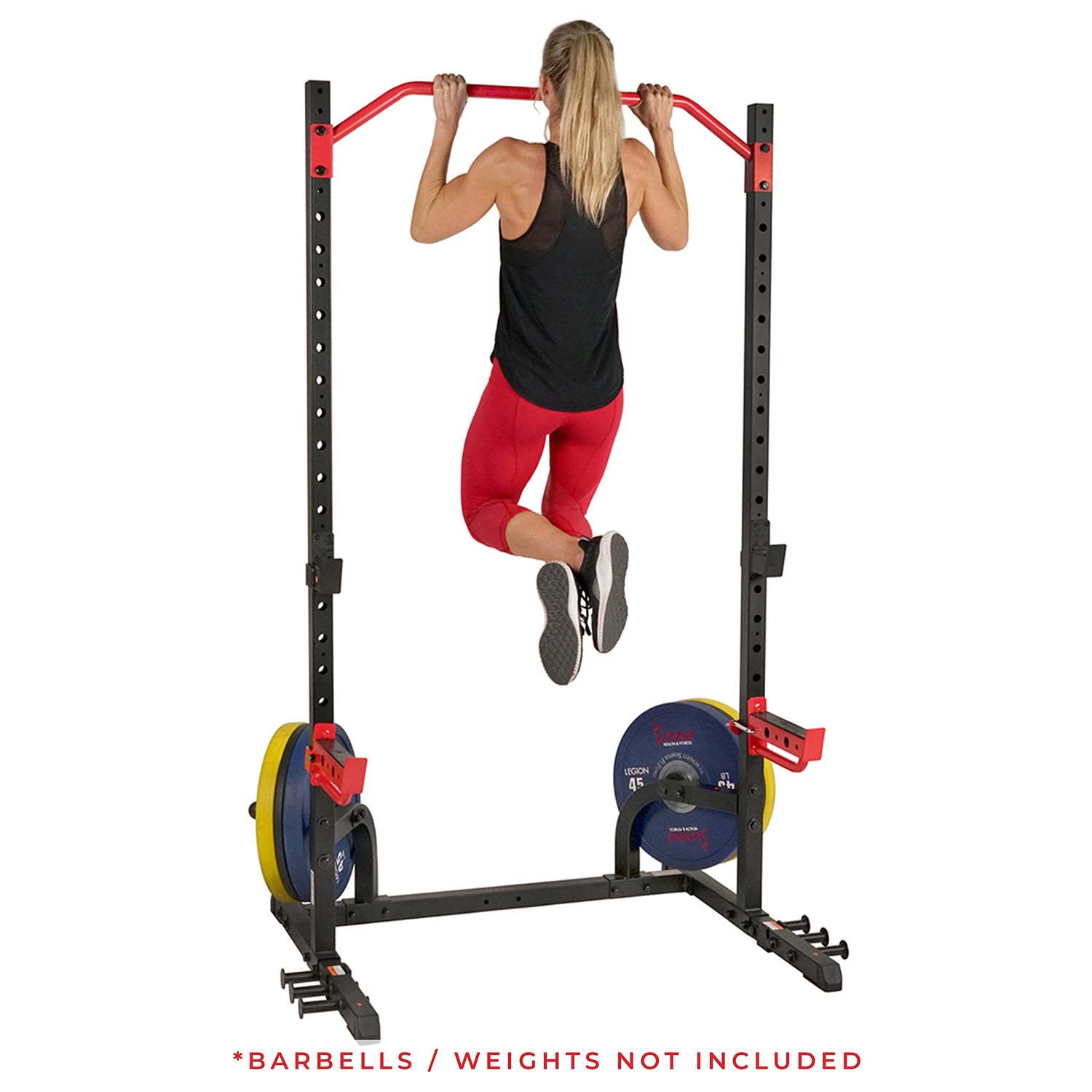 Sunny Health & Fitness Power Zone Squat Stand Power Rack Cage - SF-XF9931, Upright,Black/Red Sunny Health & Fitness