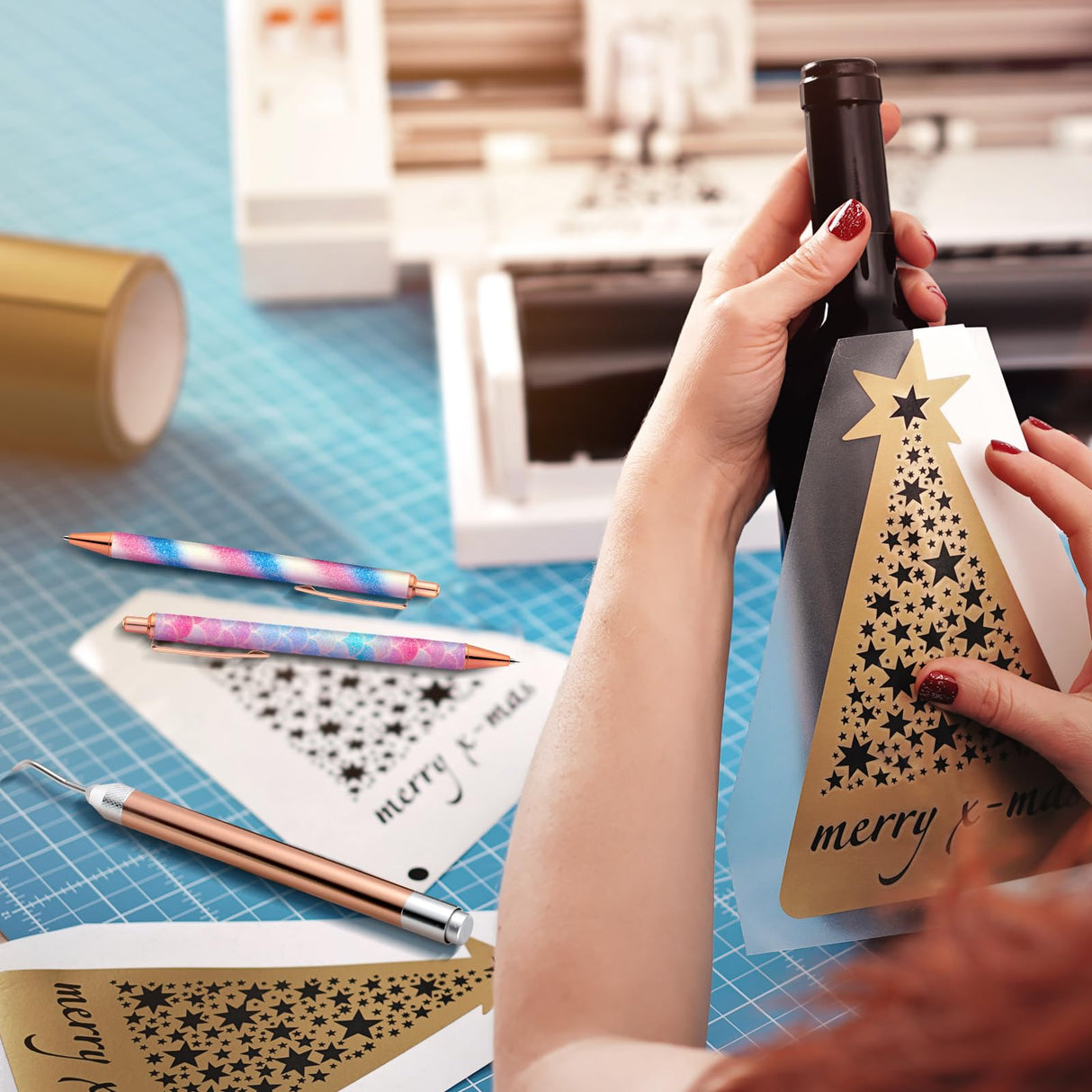 Therwen 10 Pcs Pin Pen Vinyl Weeding Tool Kit Includes 1 Led Weeding Tools with Light for Vinyl with 5 Different Pen Head 2 Retractable Air Release Therwen