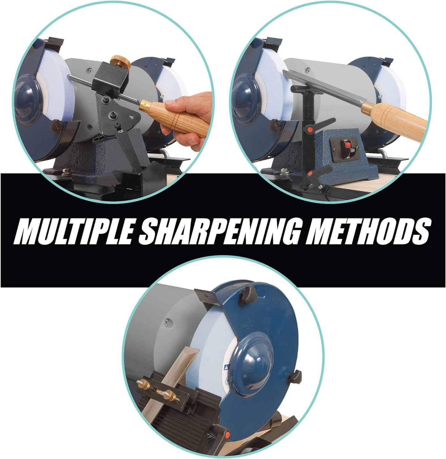 Pro Grind Sharpening System for 6 Inch Grinders to Sharpen Lathe Turning Tools, Chisels, Skews, Bowl Spindle Gouges • Includes Setup Blocks and Quad