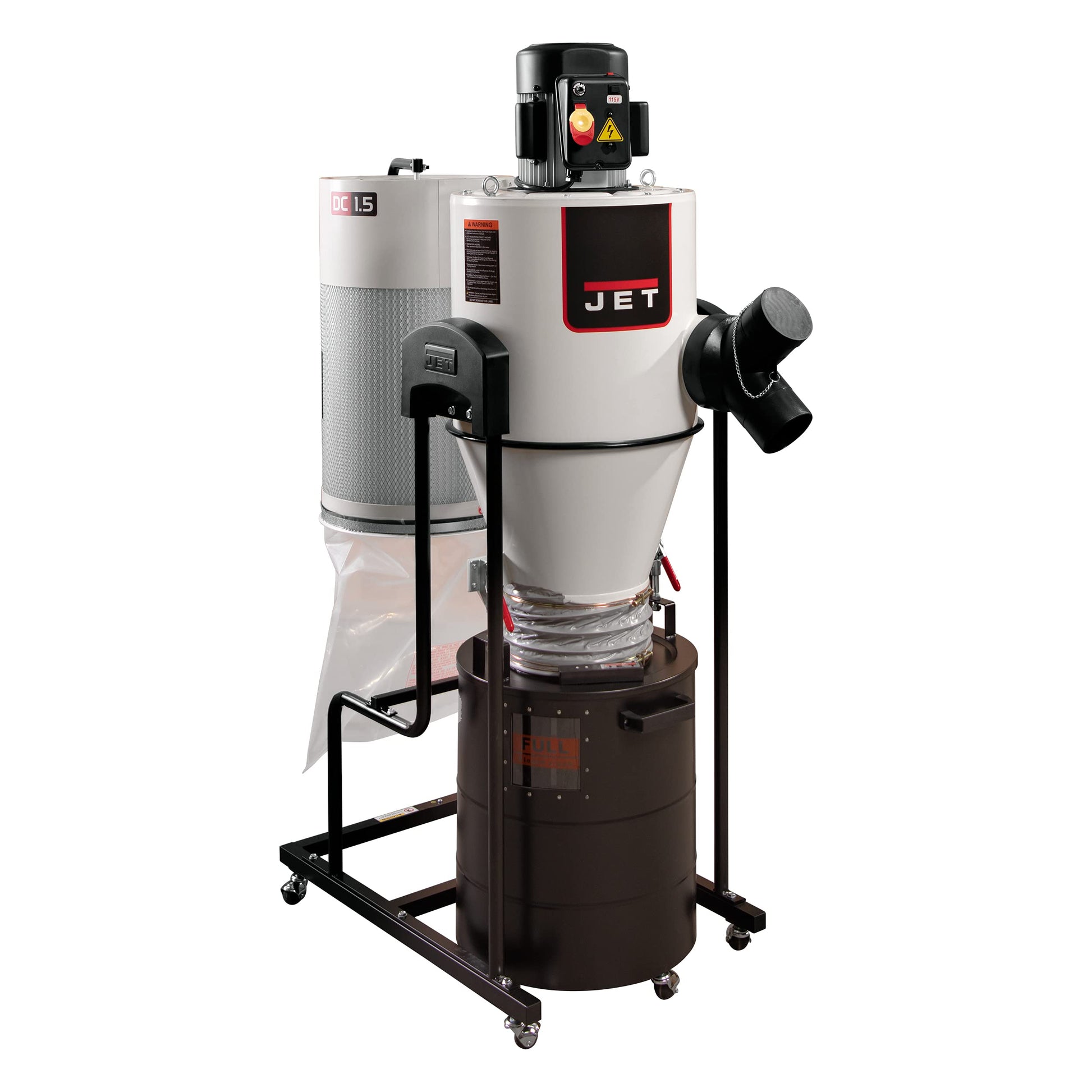 JET JCDC-1.5 Cyclone Dust Collector, 2-Micron Filter, 763 CFM, 1-1/2HP, 1Ph 115V (717515) - WoodArtSupply