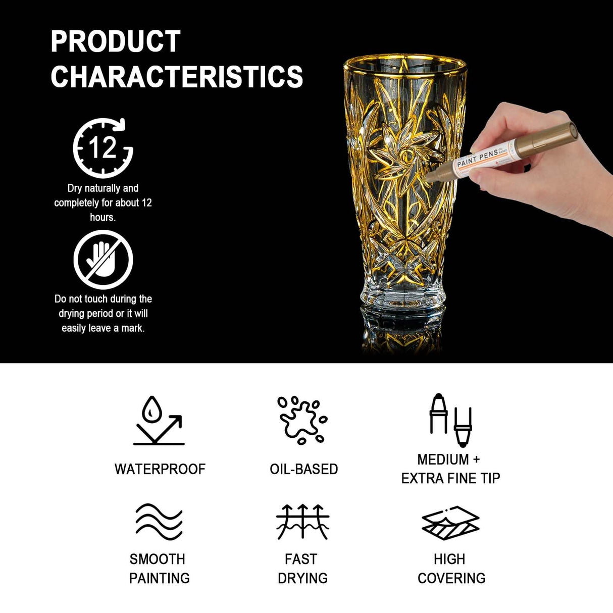 Betem Oil Based Paint Markers, Dual Tip Paint Pens(0.7mm & 3mm), Gold Silver Permanent Paint Marker Pen, Waterproof, Quick Dry, for Fabric, Rock Betem