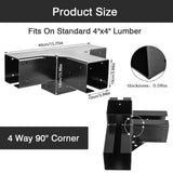 FMhotu 4x4 Pergola Brackets Kit, Glossy Black Steel 4 Way Right Angle Corner Bracket for 4x4 Wood Beams (Actual Size: 3.5×3.5inch), Post Base FMhotu