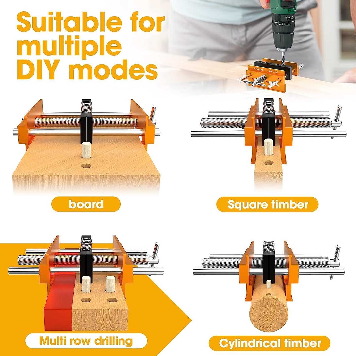 TRAVEANT Self Centering Dowel Jig kit, Drill Guide Bushings Set, Wood Working Tools Drill and Accessories, Adjustable Width Drilling Guide Power Tool