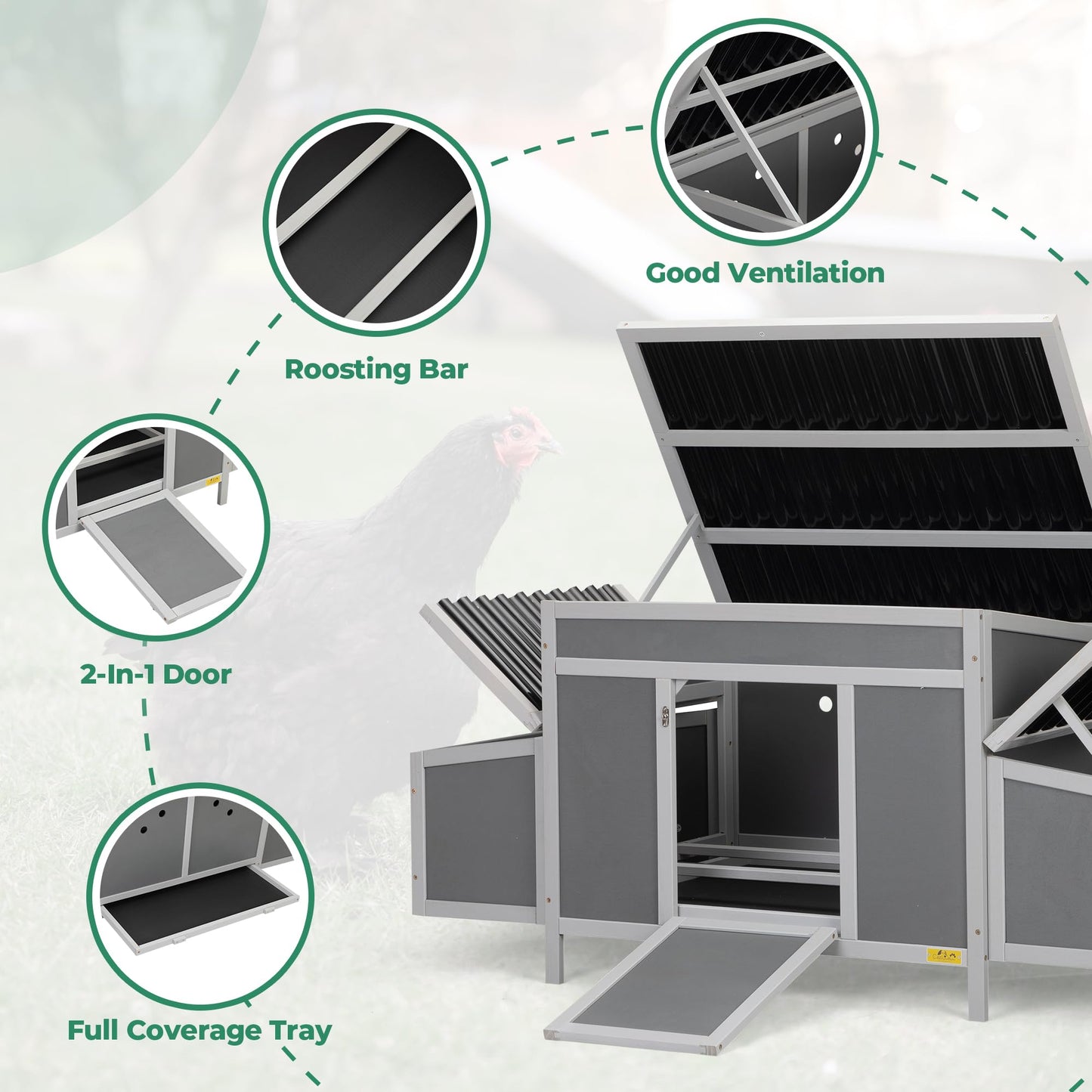 COZIWOW Durable Assembled Wooden 59" L Outdoor Large Chicken Coop with Two Nesting Boxes, Comfortable Hen House, Indoor Weatherproof Rabbit Hutch - WoodArtSupply