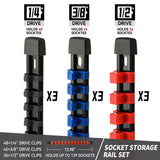 Reniteco Socket Organizer Drive ABS Tools-Socket Holder, Premium Quality 9 Pieces Holders Kit 1/4-Inch x 48 Clips, 3/8-Inch x 45 Clips, 1/2-Inch x 36 Reniteco