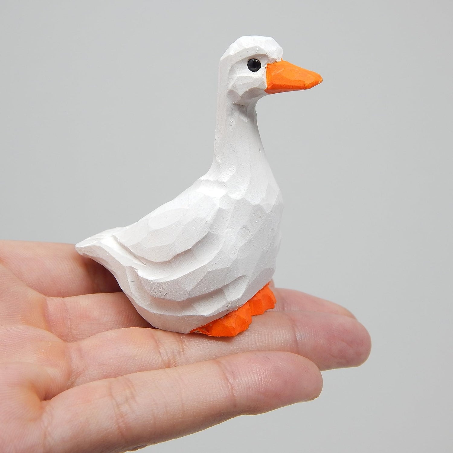 Selsela White Goose Keychain Bird Ring Hook Clip Charm Miniature Wood Mini Figurine Small Animal Selsela