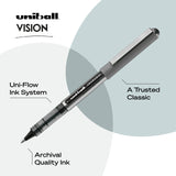 Uniball Vision Rollerball Black Pens Pack of 4, Fine Point Pens with 0.7mm Medium Black Ink, Ink Black Pen, Smooth Writing Bulk Pens, and Office uni-ball