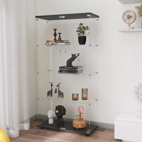 HomVent Modern 4-Shelf Glass Display Cabinet with Doors for Collectibles and Décor HomVent