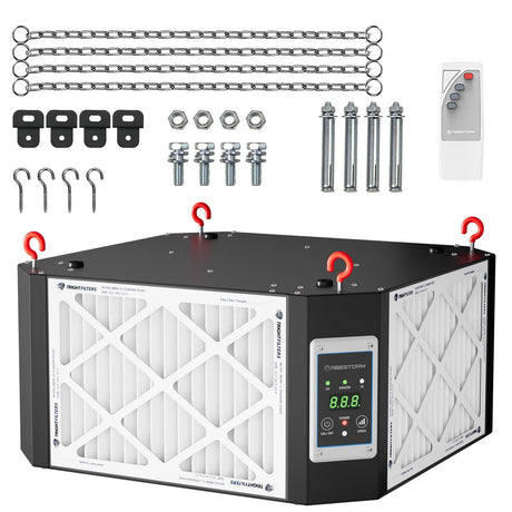 ABESTORM 360 Degree Intake Air Filtration System Woodworking, 1350CFM Hanging Air Filter with Strong Vortex Fan, Shop Dust Collector for Woodworking, Abestorm