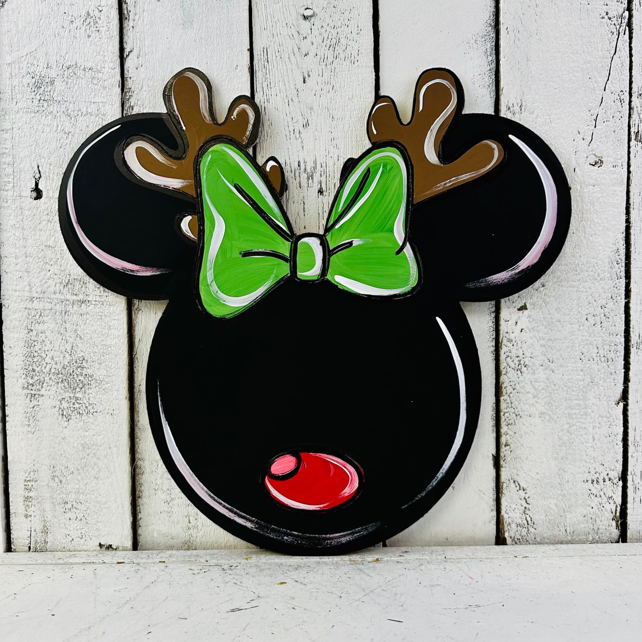 Reindeer Girl Mouse, Christmas Shape Unfinished Wood Cutout, Paint by Line Build-A-Cross
