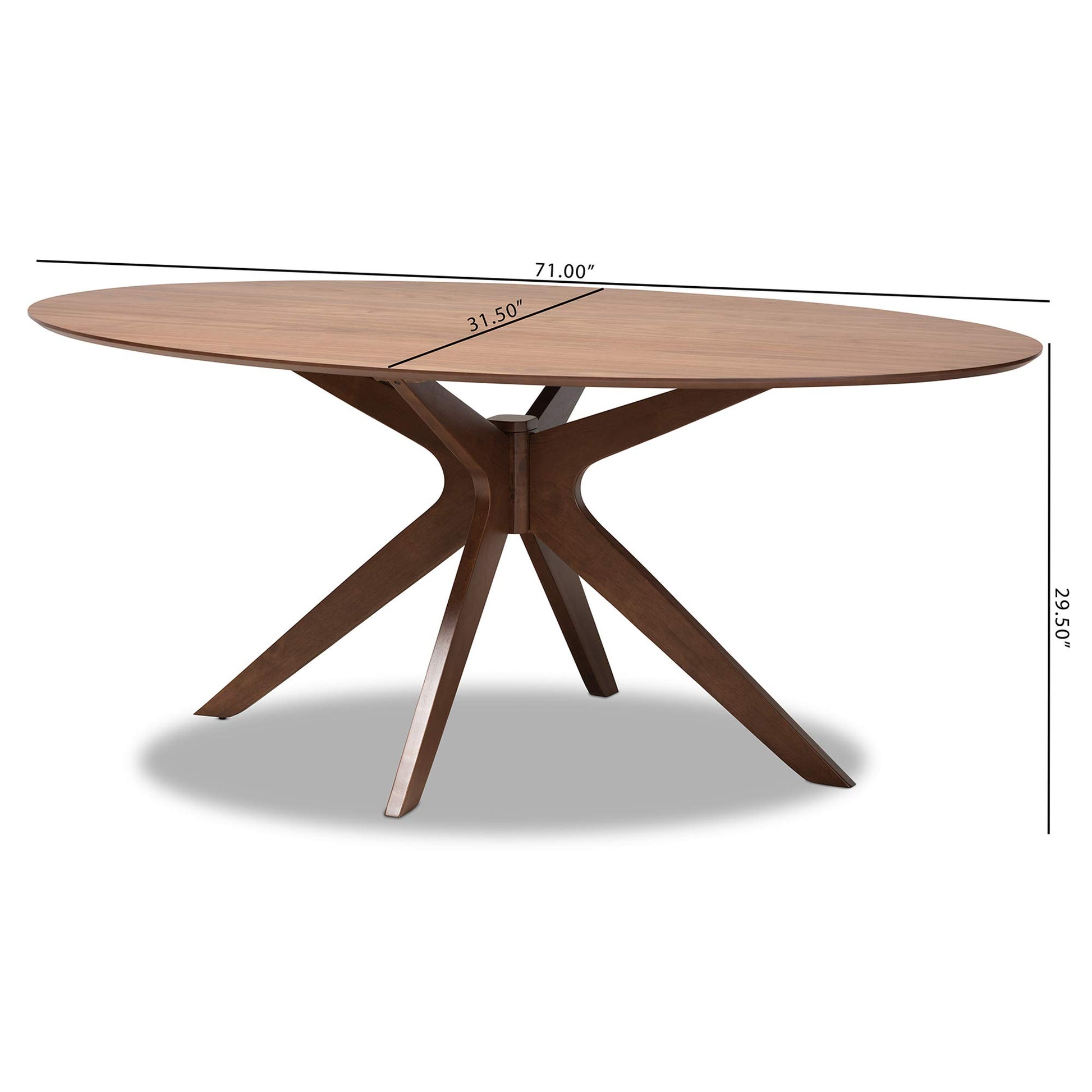 Baxton Studio Monte Mid-Century Modern Walnut Brown Finished Wood 71-Inch Oval Dining Table - WoodArtSupply