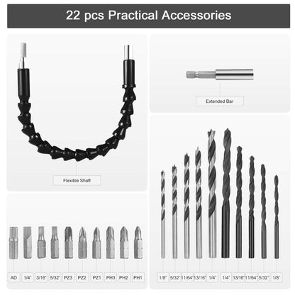 AVID POWER 12V Cordless Drill, Power Drill Set with 22pcs Impact Driver/Drill Bits, 2 Variable Speed, 3/8-Inch Keyless Chuck, 15+1 Torque Setting - WoodArtSupply