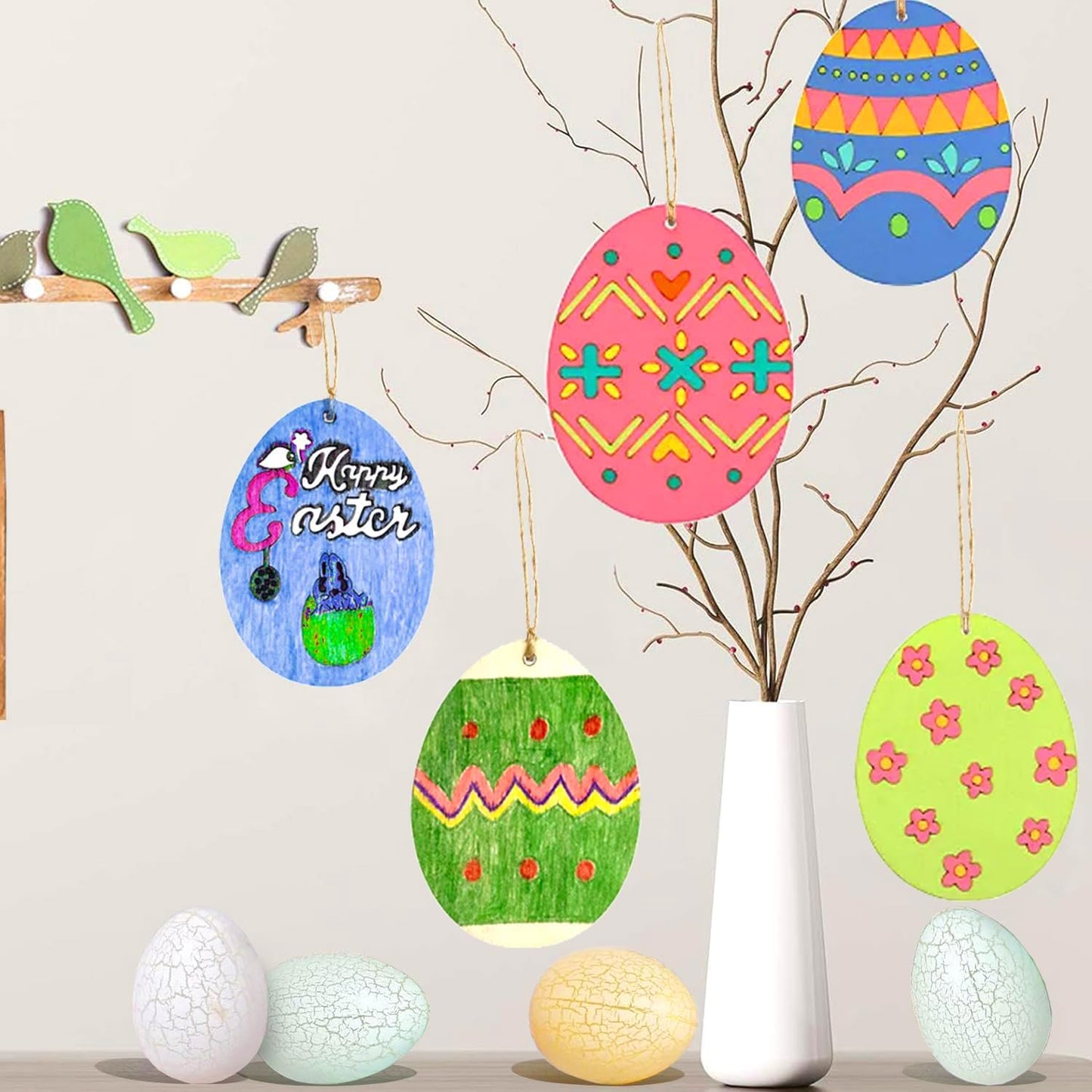 30 PCS Wooden Easter Eggs for Crafts, Blank Wood Cutout Easter Egg Ornaments DIY Crafts, Unfinished Egg Wood Slices for Painting Project Easter Craft