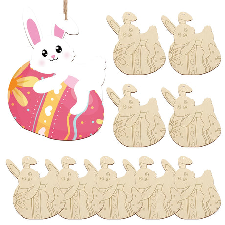 COCHIE DIY Wooden Easter Bunny Ornaments to Paint for Kids, Paintable Unfinished Predrilled Wood Slices for Crafts with Laser Carving Line Draft COCHIE