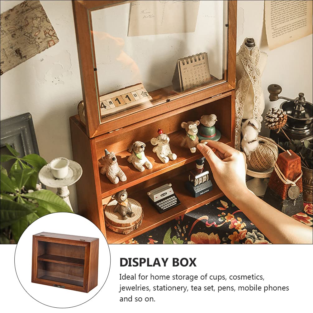 NUOBESTY Wooden Display Cabinet Collectible Display Shelves Box Wood Freestanding Box Cup Display Shadow Box Home Decoration