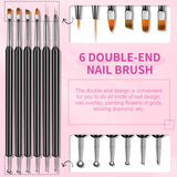 Saviland Nail Art Brushes Set - 6pcs Double-End Nail Art Brushes Kit Professional Nail Art Tools Kit with Painting Dotting Line Pen for Gel Polish SAVILAND