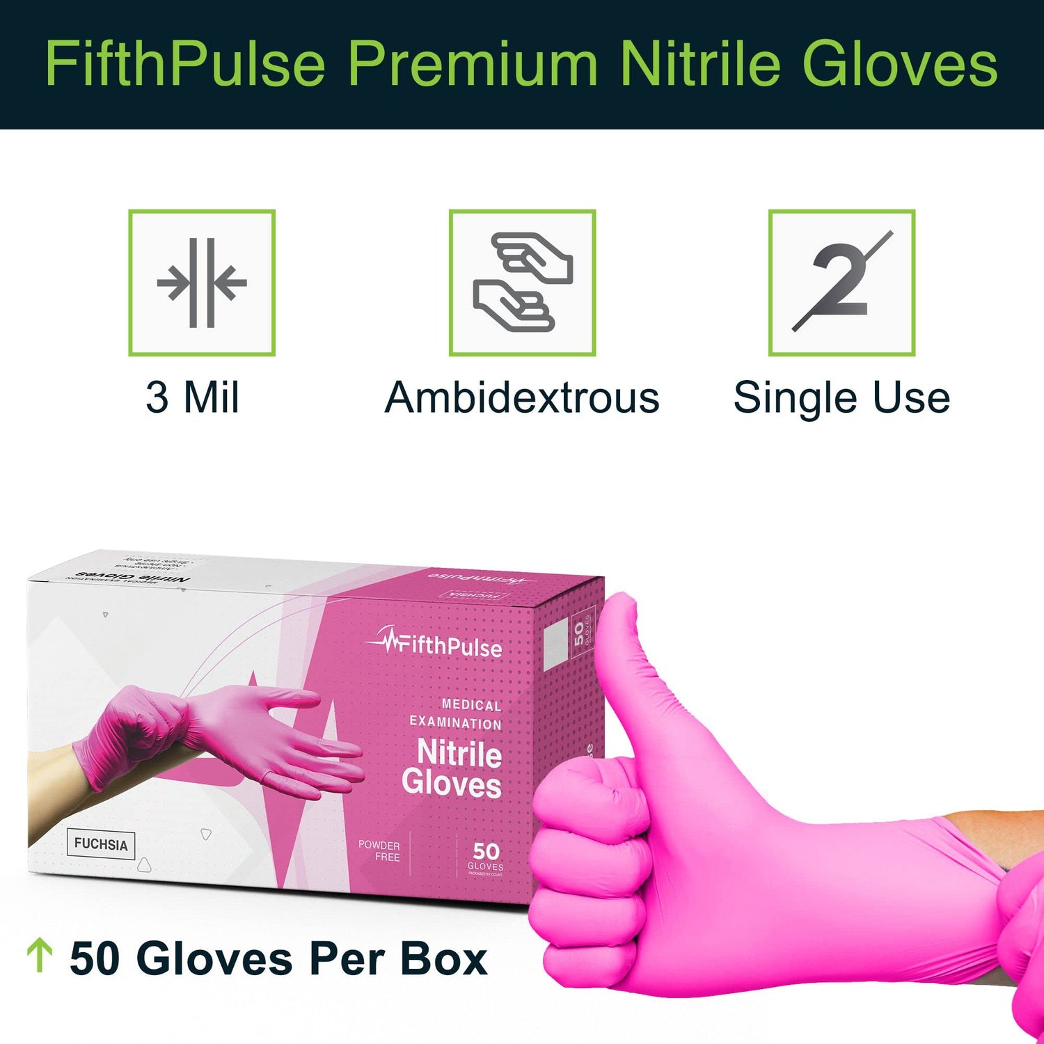 Fuchsia Hot Pink Nitrile Disposable Gloves - 50 Count - 3 Mil Nitrile Gloves Medium - Powder and Latex Free Rubber Gloves - Surgical Medical Exam FifthPulse