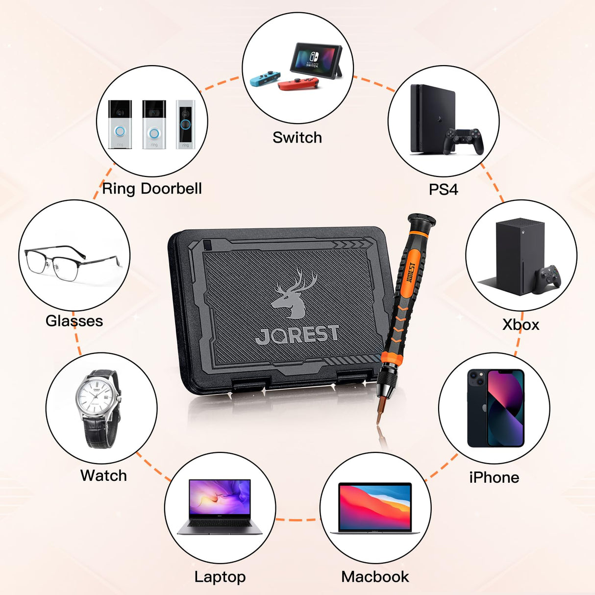 JOREST 38Pcs Precision Screwdriver Set, Tool Kit with Security Torx T5 T6 T8 T9, Triwing Y00, Star P5, etc, Repair for Ring Doorbell, Laptop, Switch, Jorest