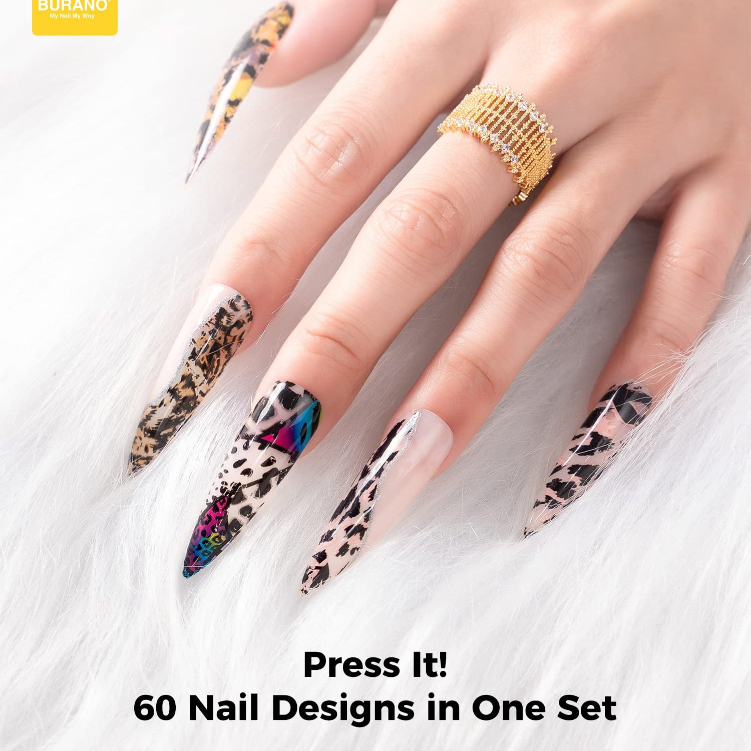 BURANO Nail Art Foil Glue Gel, 15ML 2 Bottles with 60PCS Foils Sticker, Nails Designer Adhesive Transfer Art UV LED Lamp Required BURANO