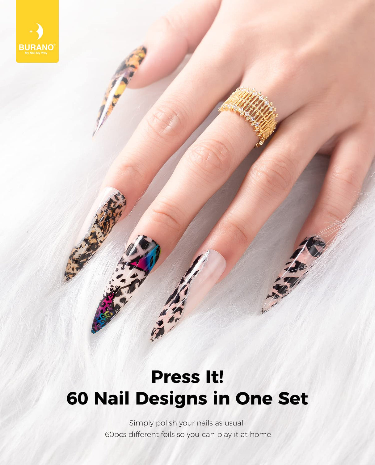 BURANO Nail Art Foil Glue Gel, 15ML 2 Bottles with 60PCS Foils Sticker, Nails Designer Adhesive Transfer Art UV LED Lamp Required BURANO