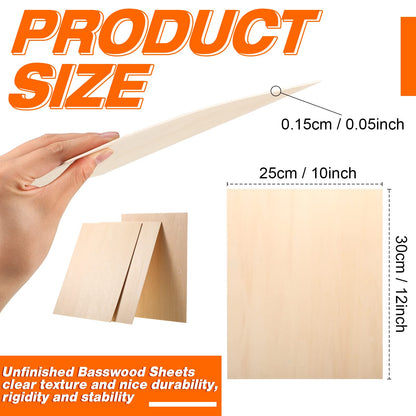1/16 x 10 x 12 Inch Basswood Sheets Unfinished Wood Sheets Basswood Blank Sheet Thin DIY Wood Pieces for Arts and Crafts DIY Cutting Wood Burning