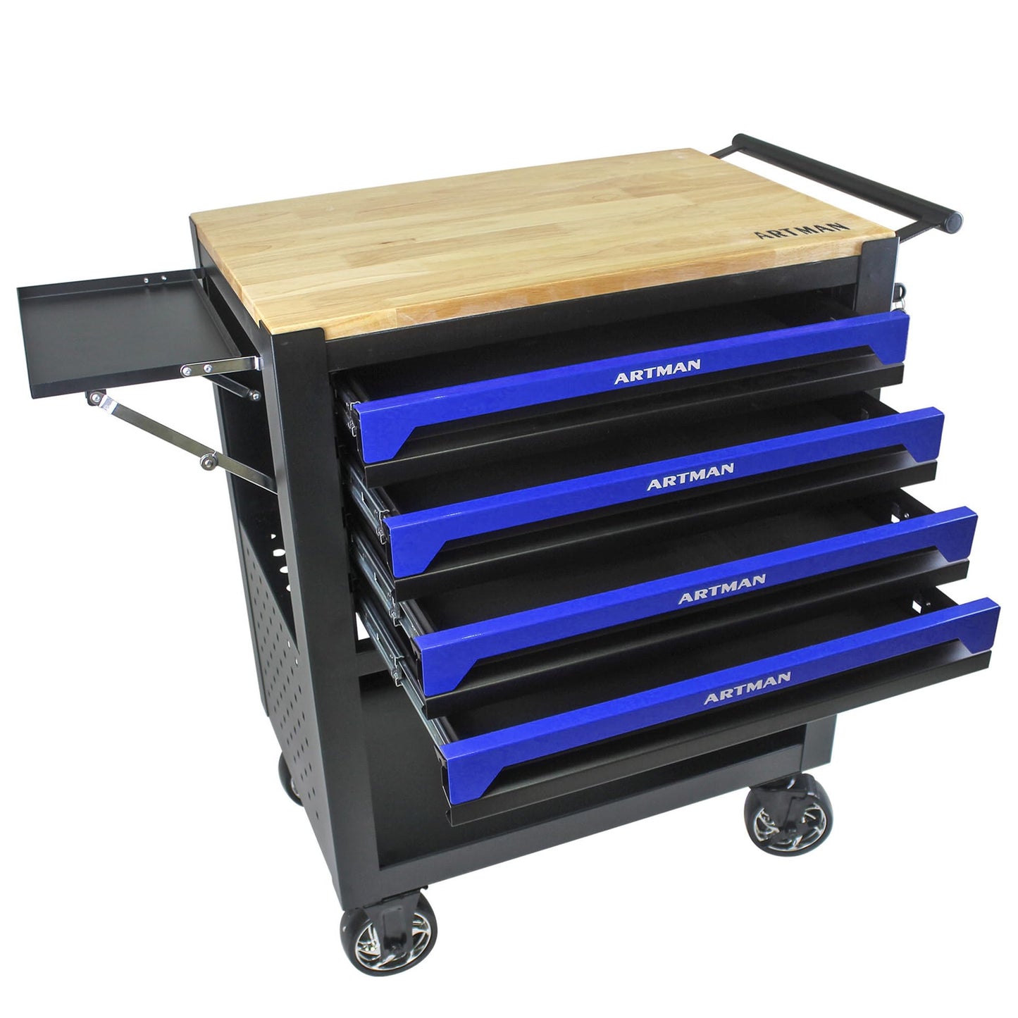 Campfun Rolling Tool Cart 4 Drawers Tool Box with Wheels, Wooden Top Tool Boxes, Mechanic Tool Cart, Tool Workbench with Drawers, Tool Storage - WoodArtSupply