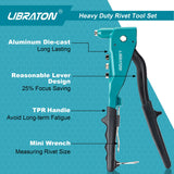 Libraton Heavy Duty Rivet Gun, Pop Rivet Gun Set, Professional Hand Riveter, Manual Riveting Tool with 110Pcs Rivets and 4 Interchangeable Heads, for LIBRATON