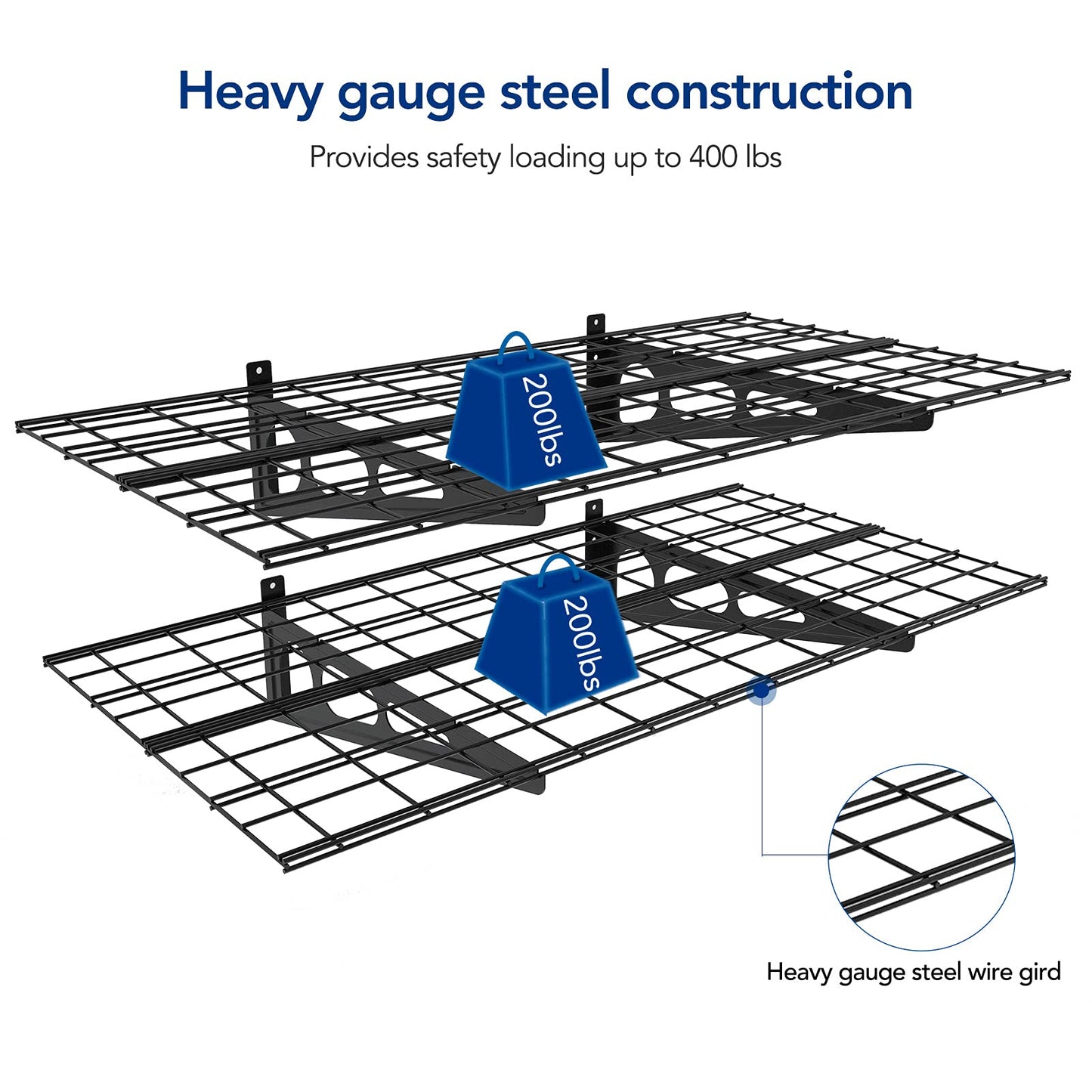 FLEXIMOUNTS 2 tier 2-Pack 2x4ft 24-inch-by-48-inch Wall Shelf Garage Storage Rack Wall Mounted Floating Shelves, Black - WoodArtSupply