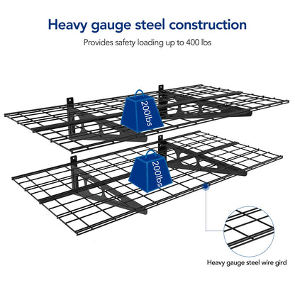 FLEXIMOUNTS 2 tier 2-Pack 2x4ft 24-inch-by-48-inch Wall Shelf Garage Storage Rack Wall Mounted Floating Shelves, Black - WoodArtSupply