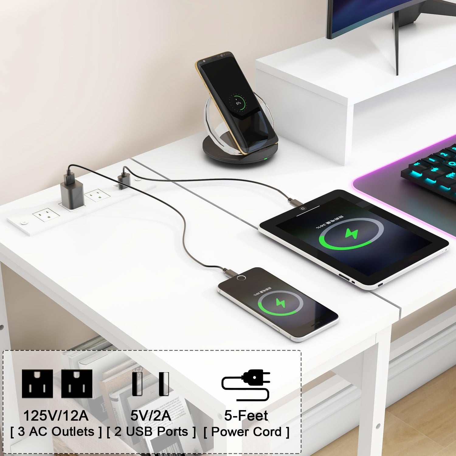 Halitaa 61" L Shaped Computer Desk with Lift Top, Power Outlets, and 3 Drawers Halitaa