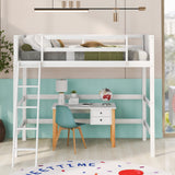 SOFTSEA Twin Size Wooden Loft Bed with Ladder and Guardrails - Space-Saving Design in White SOFTSEA