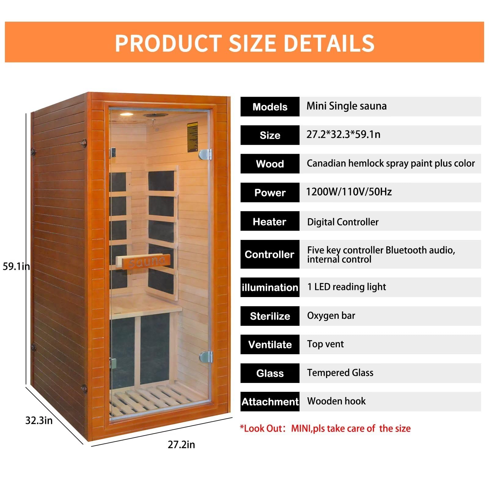 Home Sauna Far Infrared Mini Low-EMF Single Indoor Wooden Canadian Hemlock Sauna,1200W Dry Saunas for Home, with Bluetooth Player,Digital - WoodArtSupply