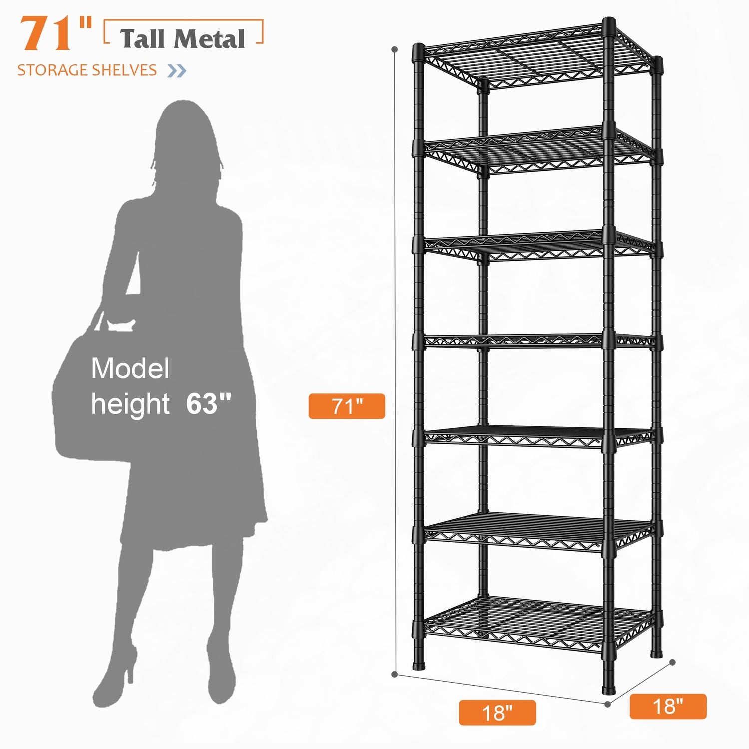 REIBII 71’’H Wire Shelving Rack 7-Tier Metal Shelving Units and Storage Shelves Loads 1176 LBS Adjustable Garage Shelving Heavy Duty Metal Shelves REIBII