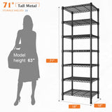 REIBII 71’’H Wire Shelving Rack 7-Tier Metal Shelving Units and Storage Shelves Loads 1176 LBS Adjustable Garage Shelving Heavy Duty Metal Shelves REIBII
