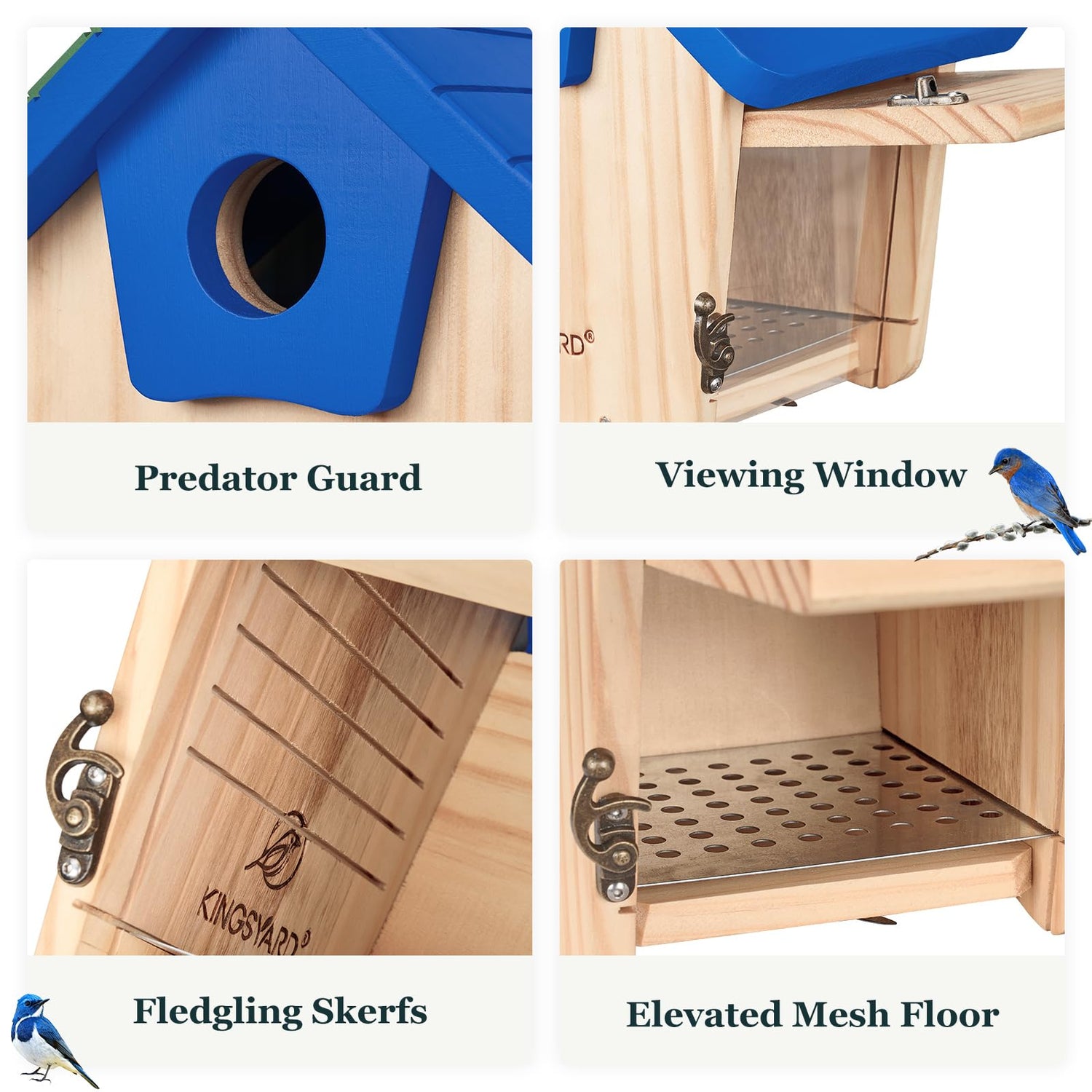 Kingsyard Wooden Bluebird House, Bird House with Predator Guard, Nesting Box Birdhouse for Outside Wild Bird Watching, Royal Blue Kingsyard