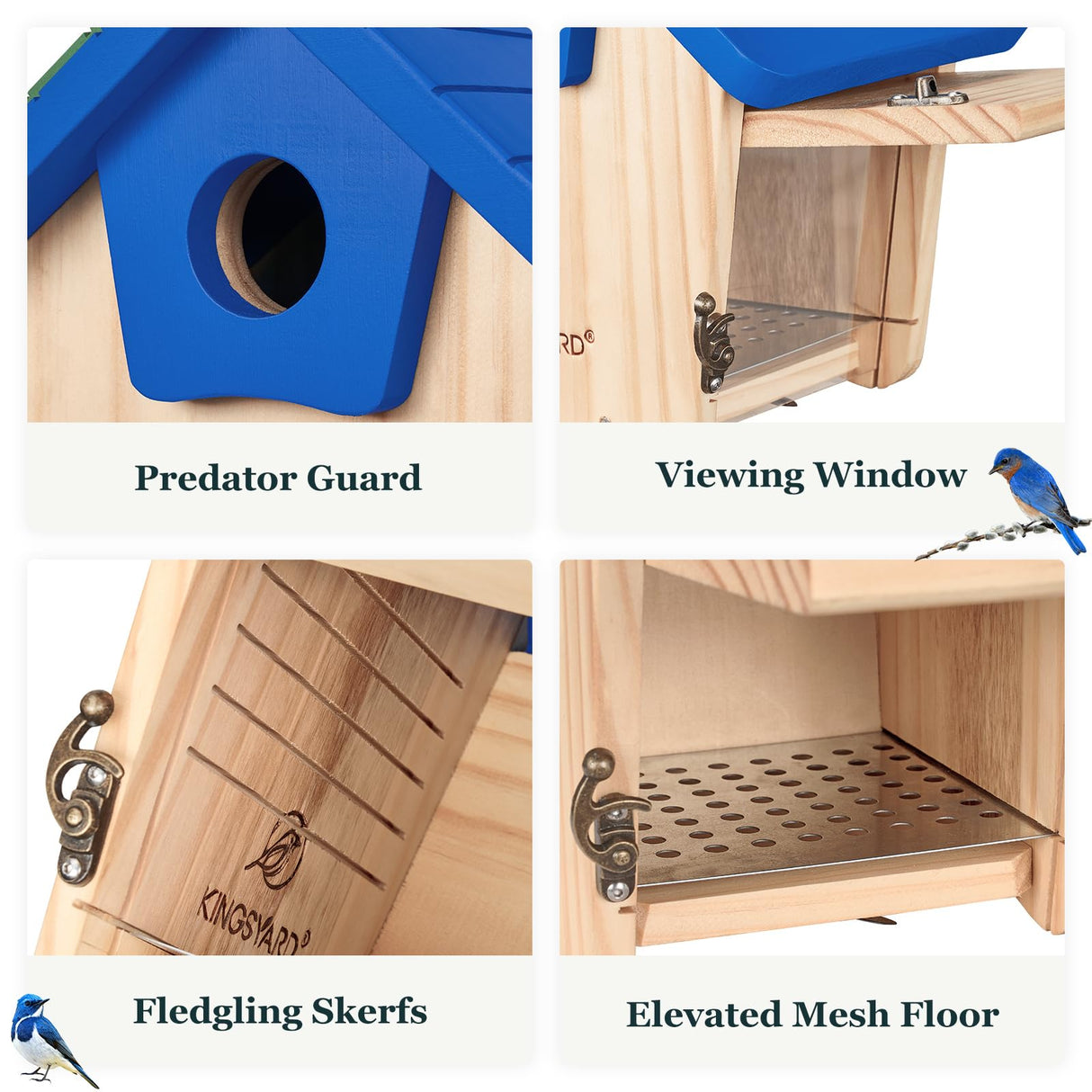 Kingsyard Wooden Bluebird House, Bird House with Predator Guard, Nesting Box Birdhouse for Outside Wild Bird Watching, Royal Blue Kingsyard