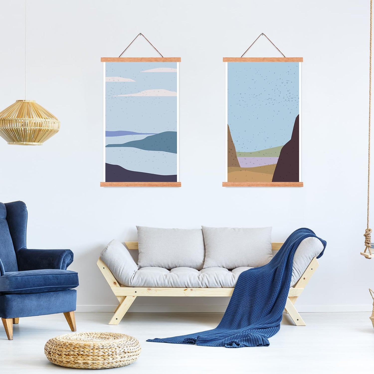 6 Pack Magnetic Poster Frame Hanger Light Wooden Frames Hanger for Posters Teak Wood Poster Hanging Kit for Walls Maps Prints Photos Pictures Canvas Kanayu