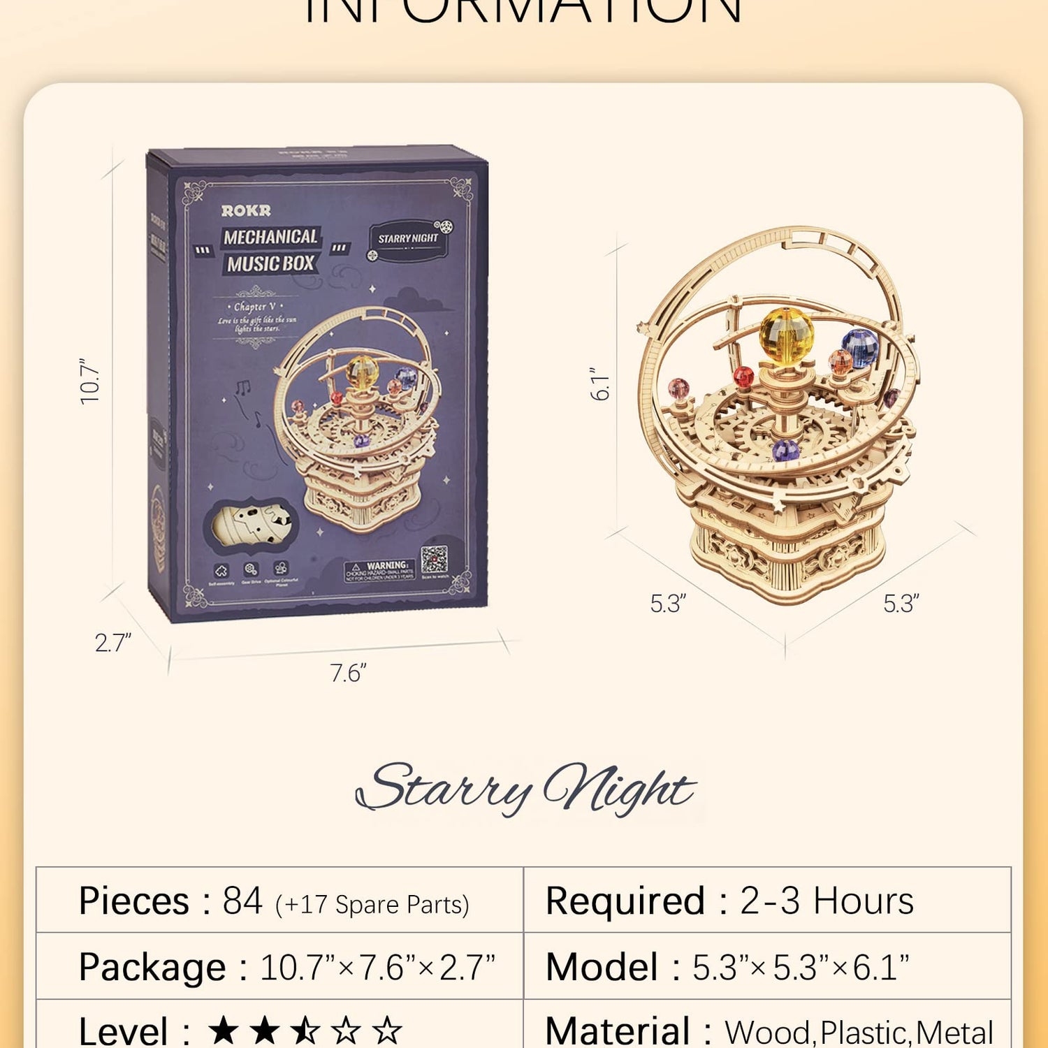 ROKR Starry Night 3D Musical Box Puzzle Kit for Adults and Teens ROKR