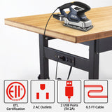 Work Bench, Adjustable Workbench with Drawer | Wheels | Power Outlet, 2700 LBS Load Capacity Heavy Duty Work Bench, Bamboo Wood Desktop Work Table HONRISE