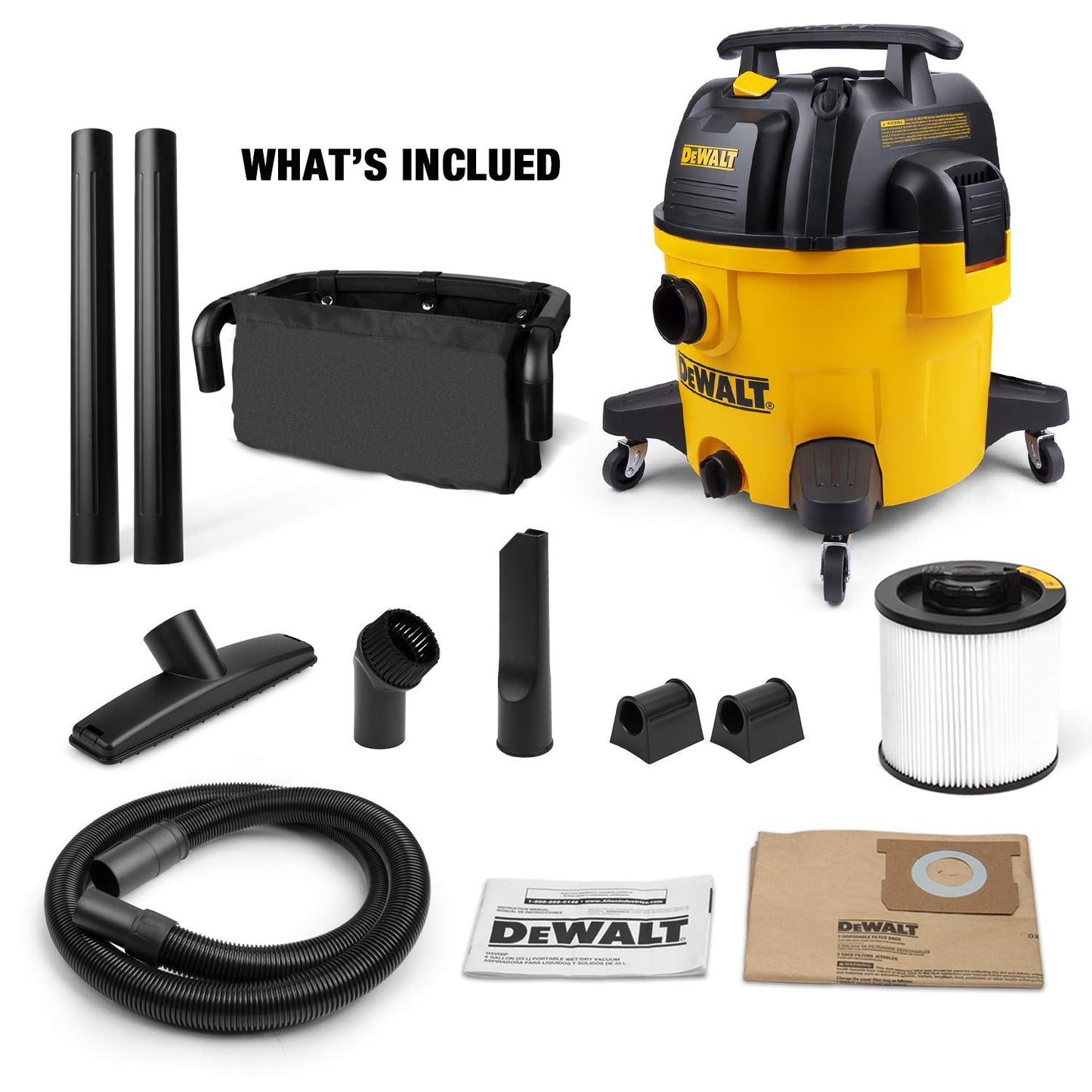 DEWALT 9 Gallon DXV09PZ New Version Poly Wet/Dry Vac, Heavy Duty Shop Vacuum for Jobsite/Workshop, Yellow - WoodArtSupply