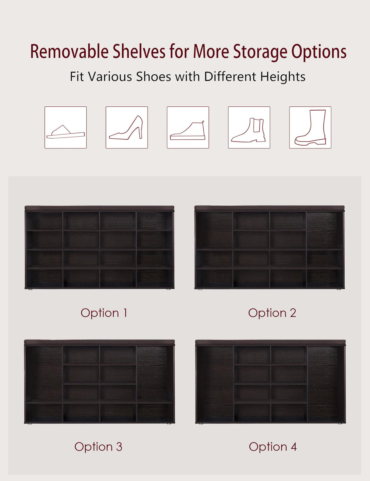 DINZI LVJ Shoe Storage Bench with Cushion, 16-Cubby Shoe Rack, Adjustable Shelves, Multifunctional Shoe Organizer Bench for Entryway, Mudroom, DINZI LVJ