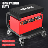 DNA MOTORING 3-Drawer Rolling Mechanic Seat Garage Shop Roller Stool with Tray and Storage Slots, 242lbs / 110kg Weight Capacity,TOOLS-00142 DNA MOTORING