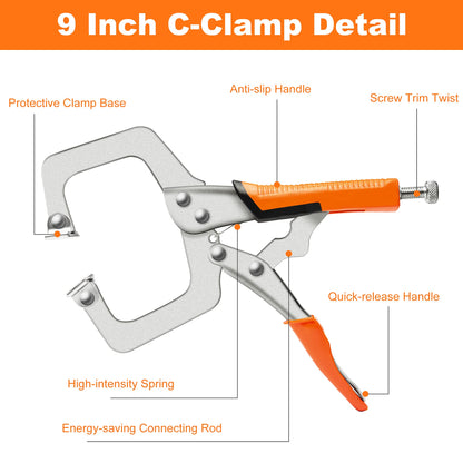 Pocket Hole Jig System Kit, Pocket Screw Jig with 11 Inch Clamp, Square Driver Bit, Hex Wrench, Depth Stop Collar, Step Drill Bit, Coarse Square - WoodArtSupply