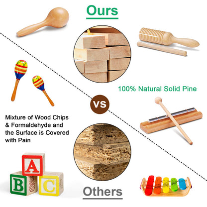 LOOIKOOS Toddler Musical Instruments Natural Wooden Percussion Instruments Toy for Kids Preschool Educational, Musical Toys Set for Boys and Girls - WoodArtSupply