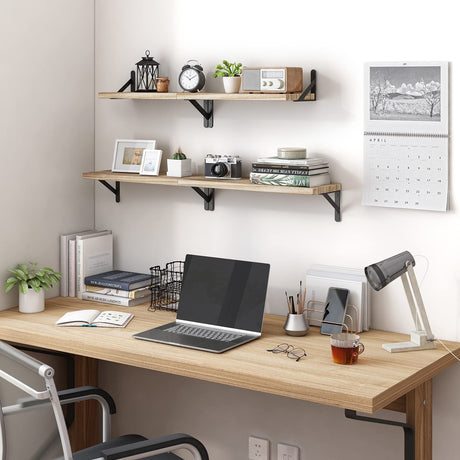 YGEOMER Floating Shelves, Rustic Wood Shelves, 4 Sets of Wall Mounted Shelf for Bathroom Decor, Bedroom, Living Room and Plants (Carbonized Black) YGEOMER
