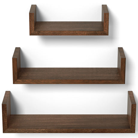 SRIWATANA Floating Shelves Wall Mounted, Solid Wood Wall Shelves Set of 3, Dark Brown… SRIWATANA