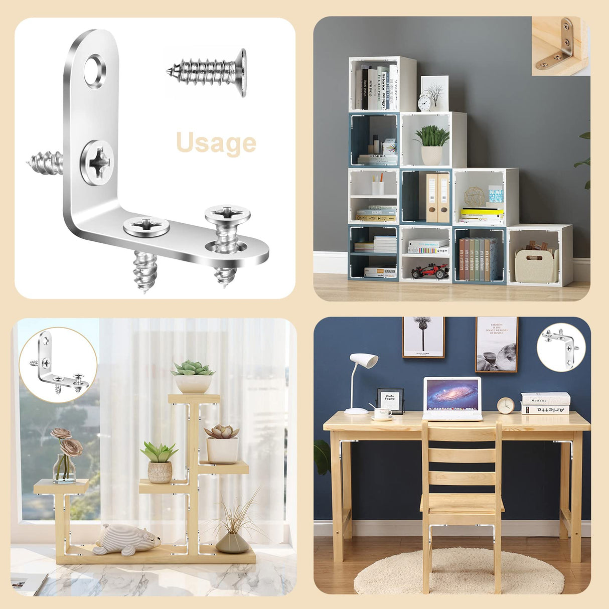 16PCS L Brackets Corner Braces Pndbnq 304 Stainless Steel 90 Degree Right Angle Brackets Waterproof Metal Shelf Support Brackets for DIY Wood Frame pndbnq