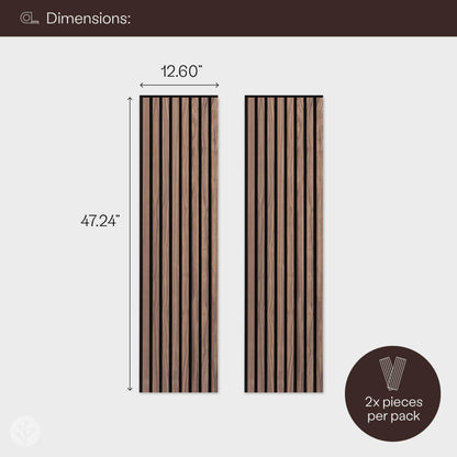 SLATPANEL Two Acoustic Wood Wall Veneer Slat Panels - Walnut | 47.24” x 12.6” Each | Soundproof Paneling | Wall Panels for Interior Wall Decor | - WoodArtSupply