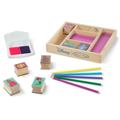 Melissa & Doug Disney Princess Wooden Stamp Set: 9 Stamps, 5 Colored Pencils, and 2-Color Stamp Pad With Washable Ink For Kids Ages 4+ Melissa & Doug